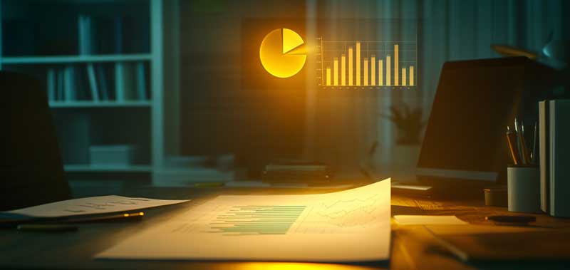 Futuristic space-themed technology with glowing lights and data streams, representing the future of financial reporting and data analytics.